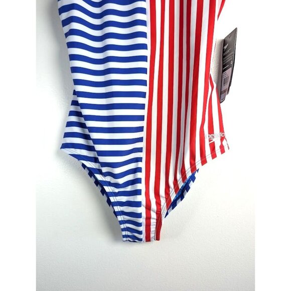 SPEEDO Swimsuit Kid Girls Size 12 One Piece Stripe Chlorine Resistant Summer NEW - Picture 2 of 8